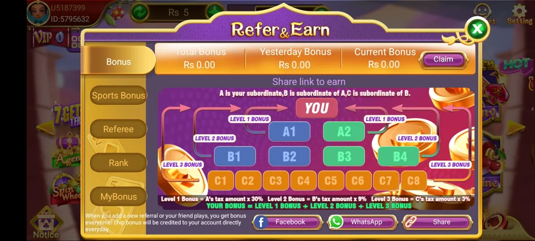 3 Patti Loot Referral Program Screenshot